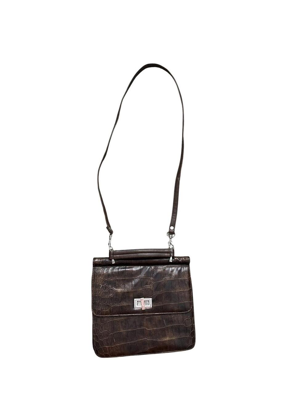 VTG Bueno 90s Y2K Slim Faux Croc Alligator Shoulder Bag Turnlock Oxblood Brown
